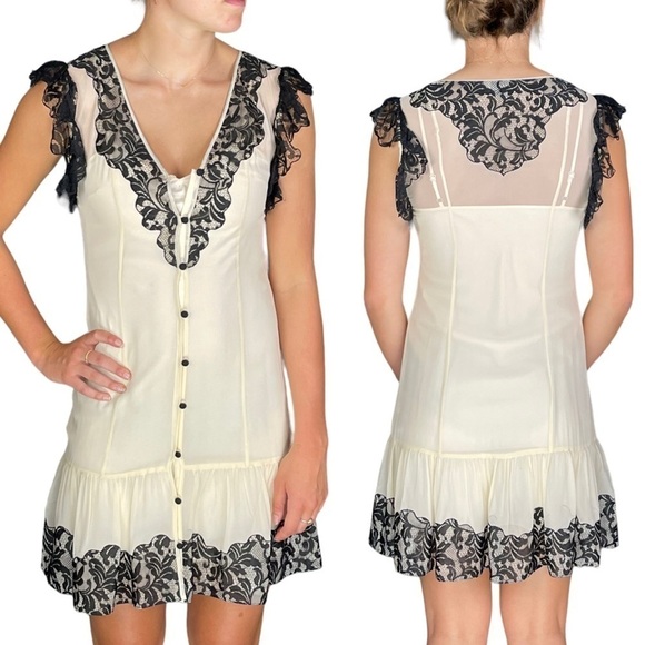 ALICE BY TEMPERLEY FLORAL LACE COQUETTE CABARET BUTTON DOWN SLIP DRESS - Picture 2 of 15